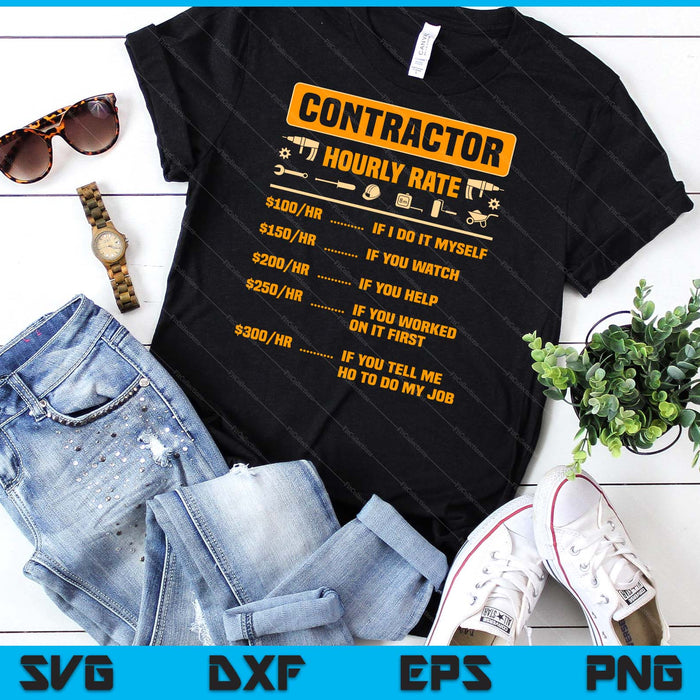 Contractor Hourly Rate Price Chart Labor Gift Handyman SVG PNG Digital Cutting Files