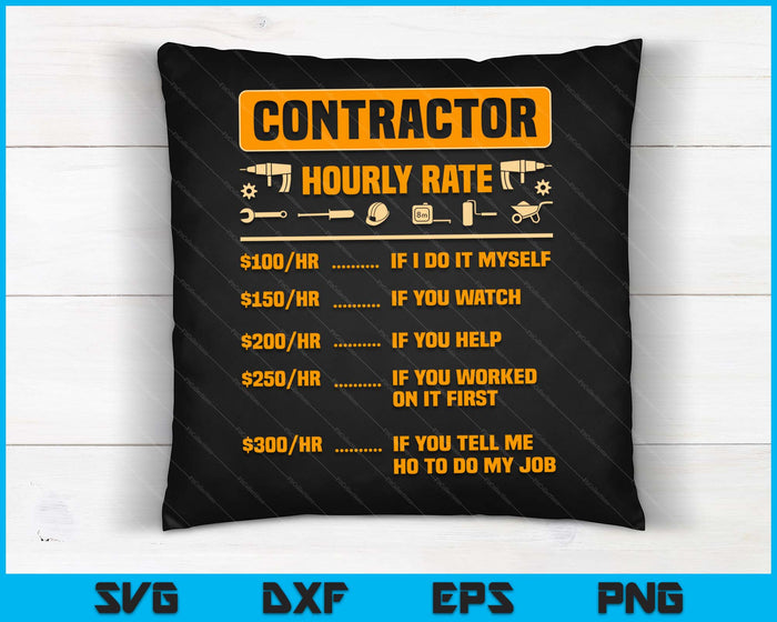 Contractor Hourly Rate Price Chart Labor Gift Handyman SVG PNG Digital Cutting Files
