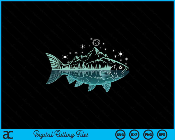 Cool Fish Shaped From Mountains Nature Scene Fishing SVG PNG Digital Printable Files