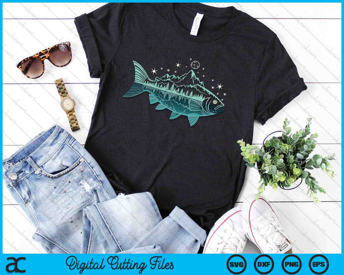Cool Fish Shaped From Mountains Nature Scene Fishing SVG PNG Digital Printable Files