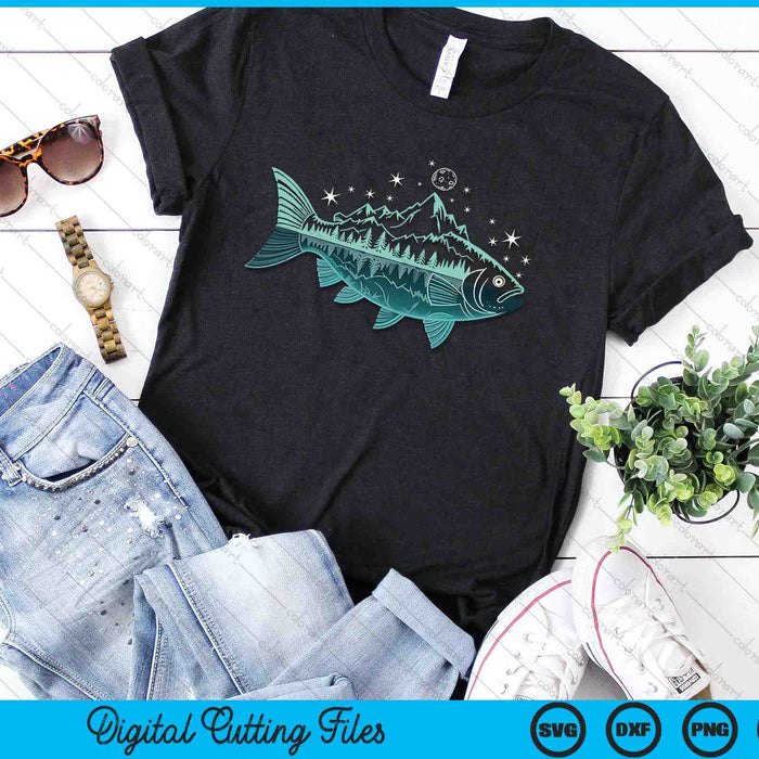 Cool Fish Shaped From Mountains Nature Scene Fishing SVG PNG Digital Printable Files