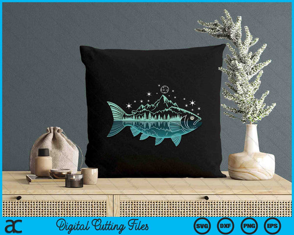 Cool Fish Shaped From Mountains Nature Scene Fishing SVG PNG Digital Printable Files