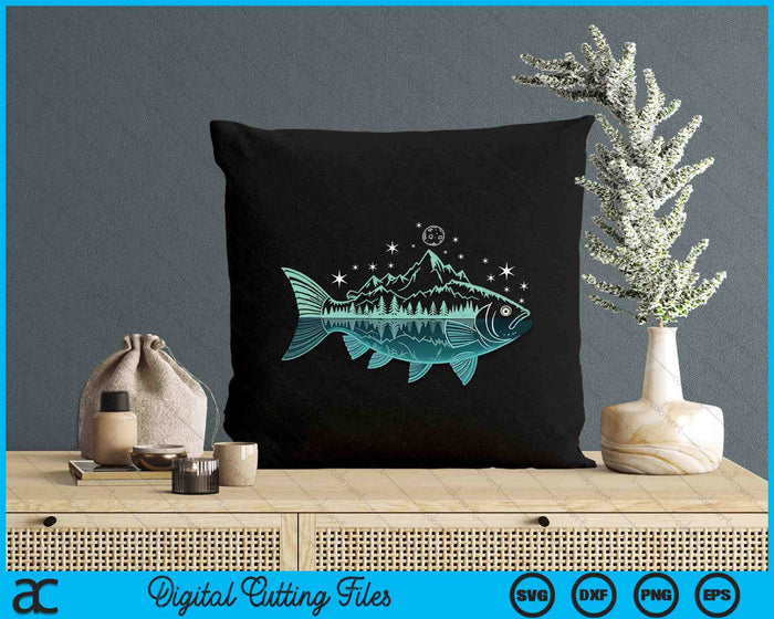 Cool Fish Shaped From Mountains Nature Scene Fishing SVG PNG Digital Printable Files