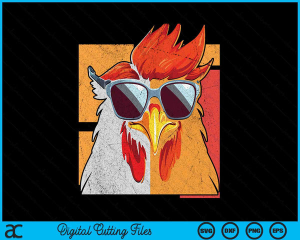 Cool rooster wearing sunglasses retro vintage chicken SVG PNG cut file for Cricut