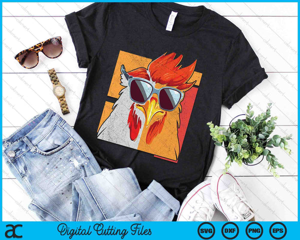 Cool Rooster Wearing Sunglasses Retro Vintage Chicken SVG PNG Digital Cutting File
