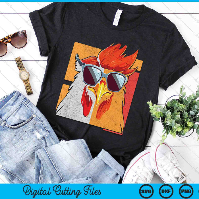 Cool Rooster Wearing Sunglasses Retro Vintage Chicken SVG PNG Digital Cutting File