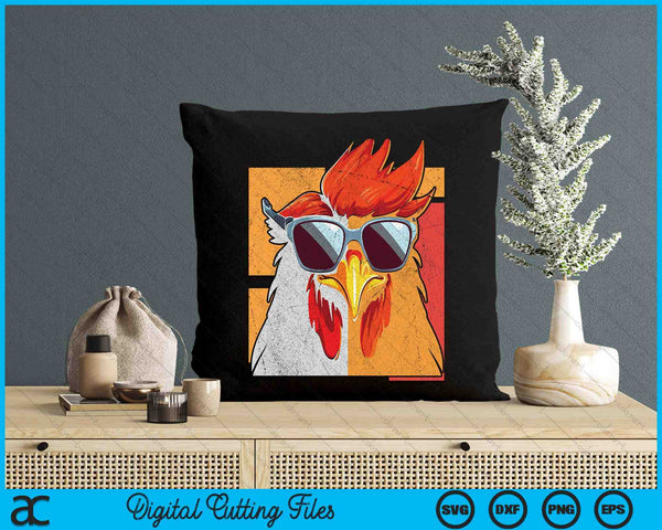 Cool Rooster Wearing Sunglasses Retro Vintage Chicken SVG PNG Digital Cutting File