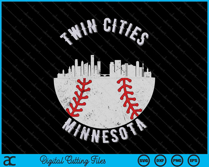 Cool Twin Cities Minnesota MN honkbal Skyline SVG PNG snijden afdrukbare bestanden