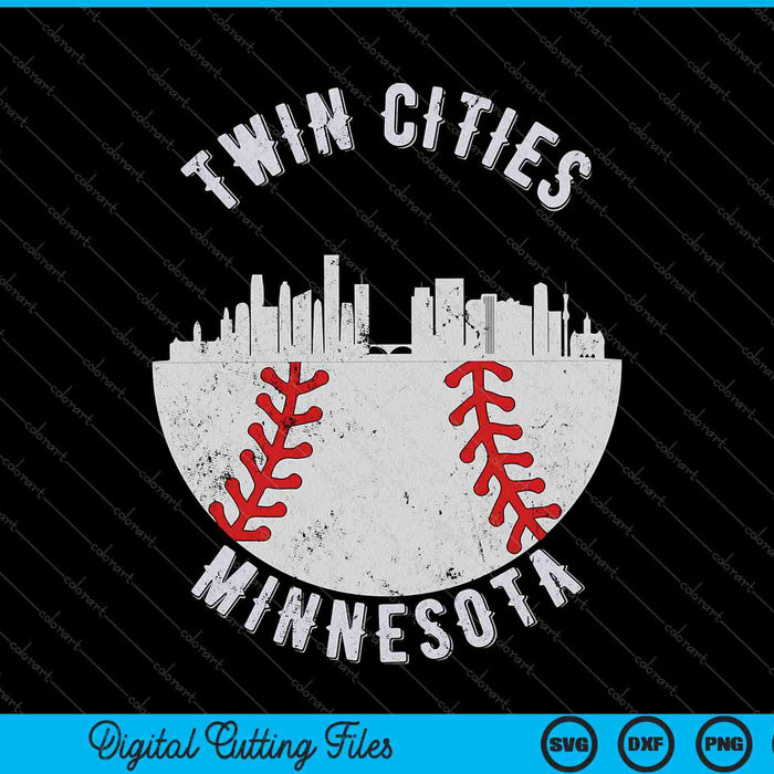 Cool Twin Cities Minnesota MN honkbal Skyline SVG PNG snijden afdrukbare bestanden