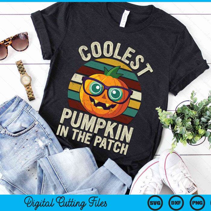 Coolest Pumpkin In The Patch Halloween Retro Style SVG PNG Digital Cutting Files