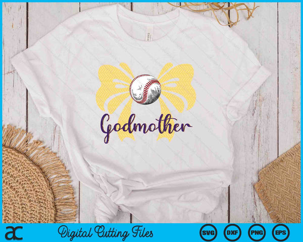 Coquette Blue Bow Baseball Godmother SVG PNG Digital Printable Files - on a t-shirt