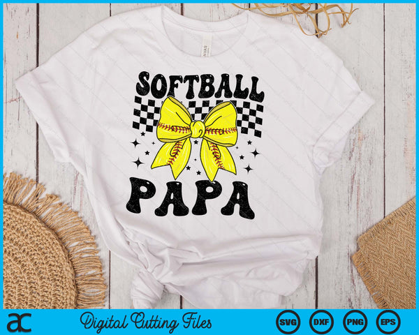 Coquette Bow Softball Papa Game Day SVG PNG Digital Printable Files