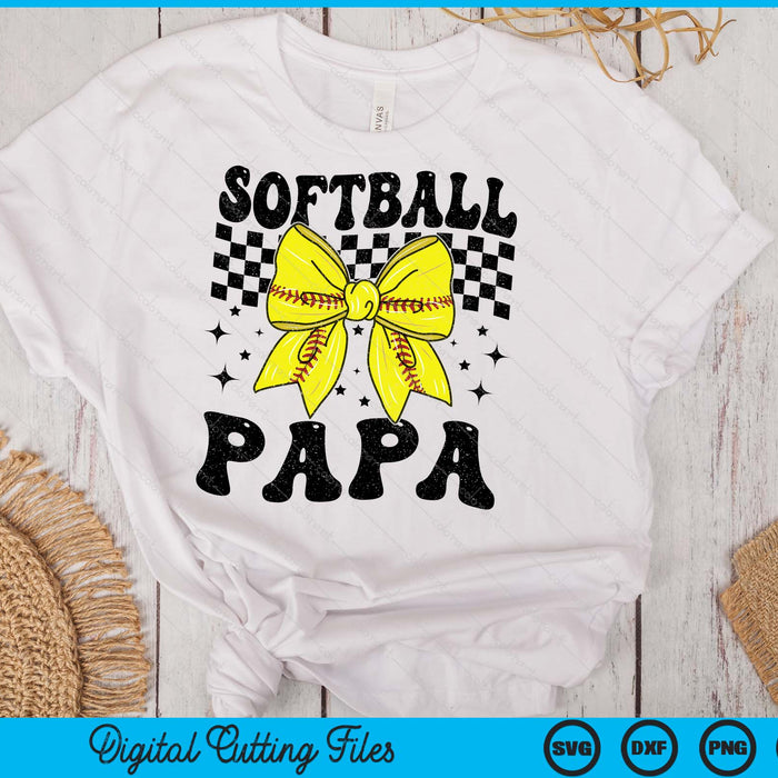 Coquette Bow Softball Papa Game Day SVG PNG Digital Printable Files
