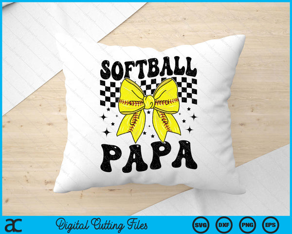 Coquette Bow Softball Papa Game Day SVG PNG Digital Printable Files