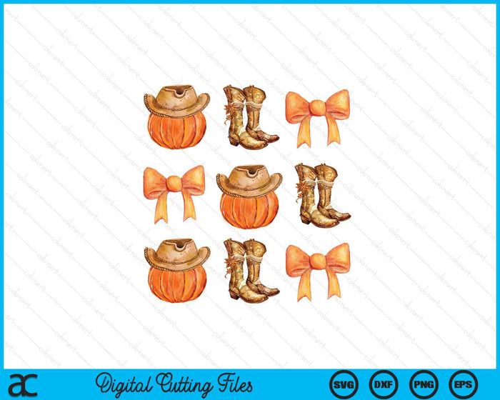 Coquette Bow Western Boots Pumpkin Cowboy Cowgirl Halloween SVG PNG Digital Cutting Files