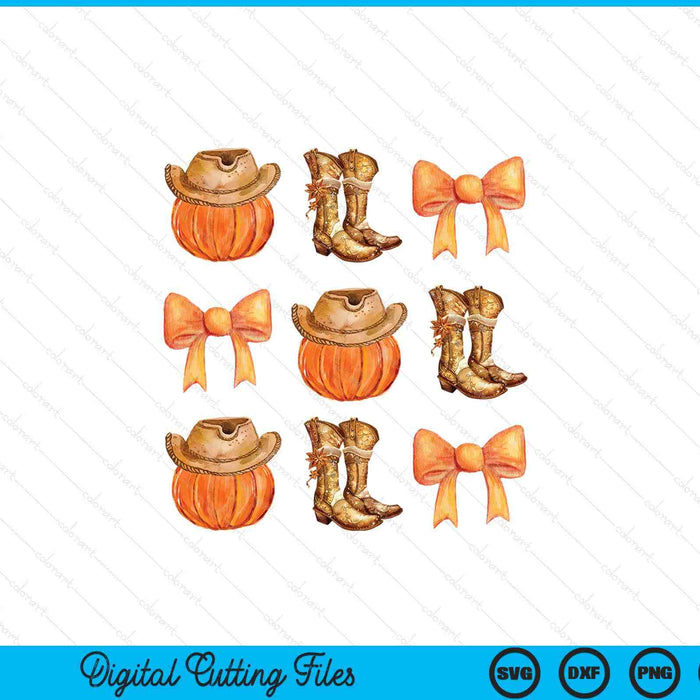 Coquette bow western boots pumpkin cowboy cowgirl Halloween SVG cut file