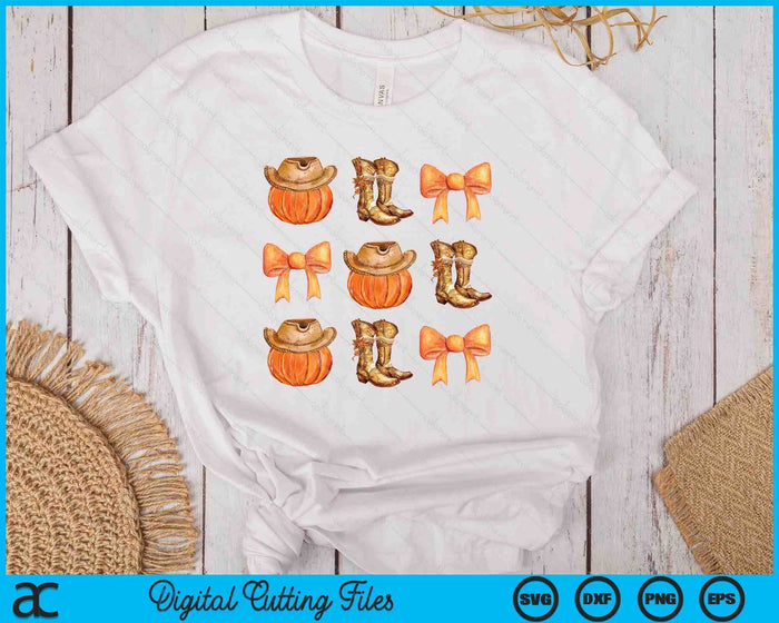 Coquette Bow Western Boots Pumpkin Cowboy Cowgirl Halloween SVG PNG Digital Cutting Files