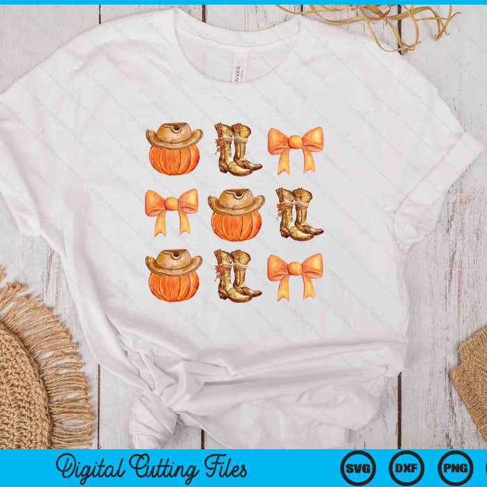 Coquette Bow Western Boots Pumpkin Cowboy Cowgirl Halloween SVG PNG Digital Cutting Files