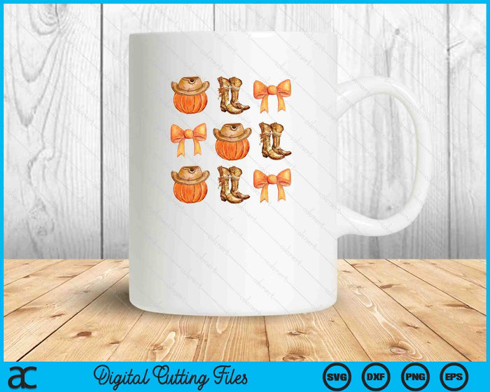 Coquette Bow Western Boots Pumpkin Cowboy Cowgirl Halloween SVG PNG Digital Cutting Files