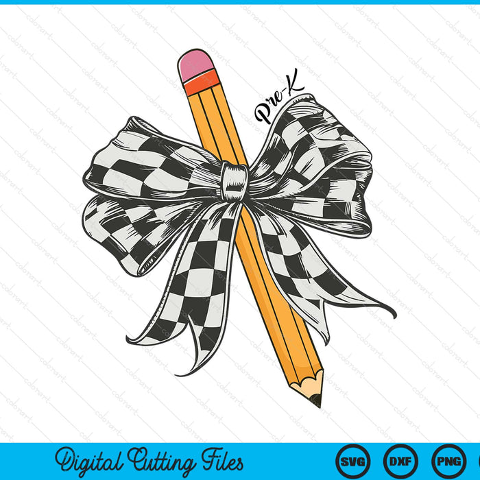 Coquette Pencil Bow Funny Pre K Teacher Kids Back To School SVG PNG Digital Printable Files