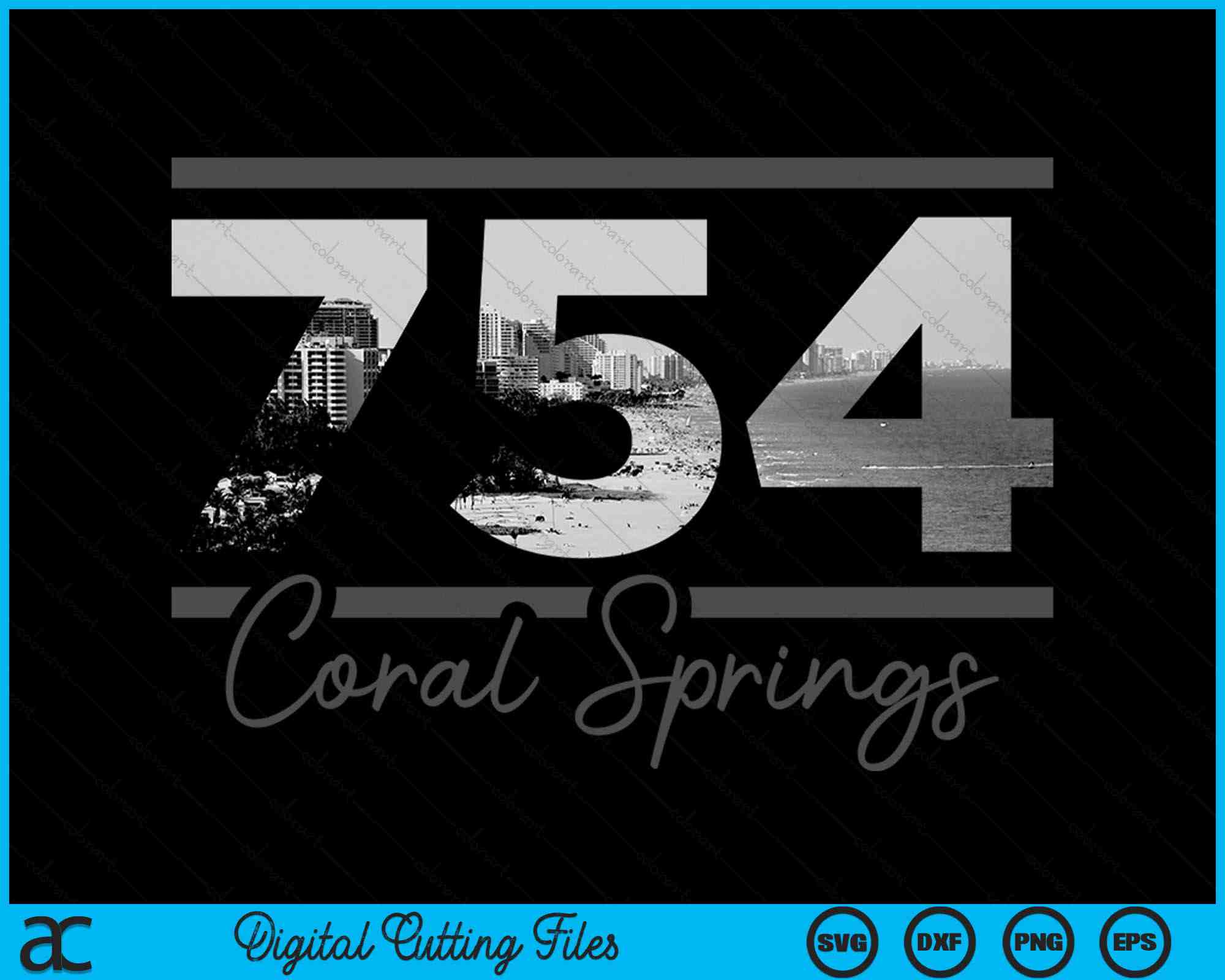 Coral Springs 754 Area Code Skyline Florida Vintage SVG Cutting Files ...