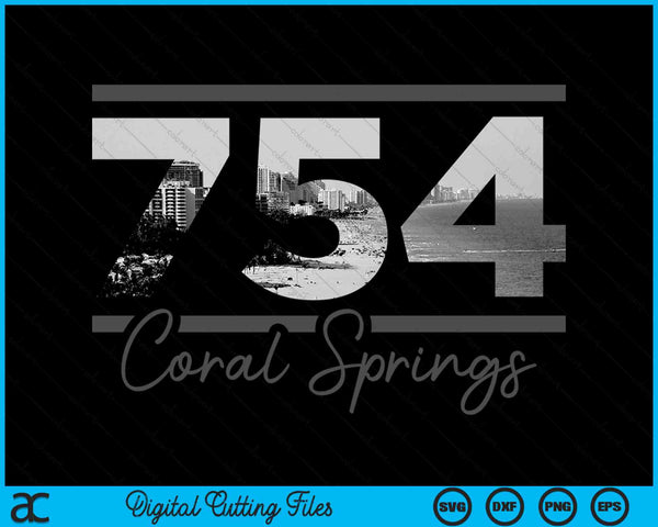 Coral Springs 754 Netnummer Skyline Florida Vintage SVG PNG digitale snijbestanden 