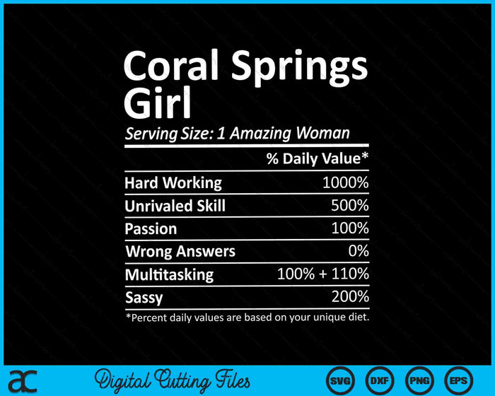 Coral Springs Girl FL Florida Funny City Home Roots SVG PNG Archivos de corte digital