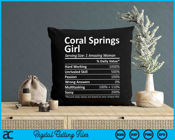 Coral Springs Girl FL Florida Funny City Home Roots SVG PNG Archivos de corte digital