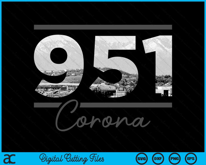 Corona 951 Netnummer Skyline Californië Vintage SVG PNG digitale snijbestanden
