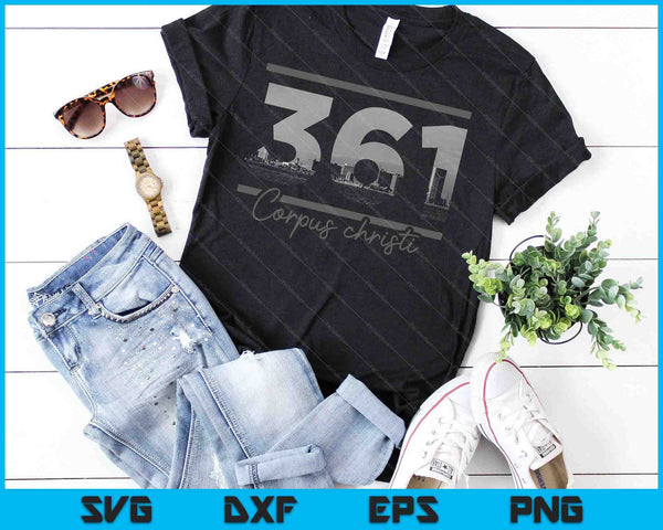 Corpus Christi 361 Area Code Skyline Texas Vintage SVG PNG Cutting Printable Files - on a t-shirt