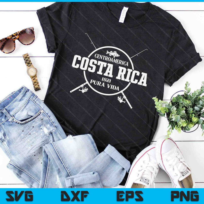 Costa Rica Vintage Crossed Fishing Rods SVG PNG Digital Printable Files
