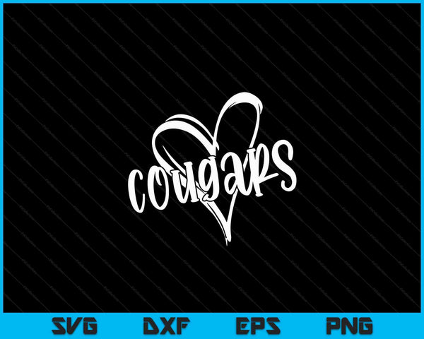 Cougars School Sports Fan Team Spirit Heart SVG PNG Digital Cutting Files