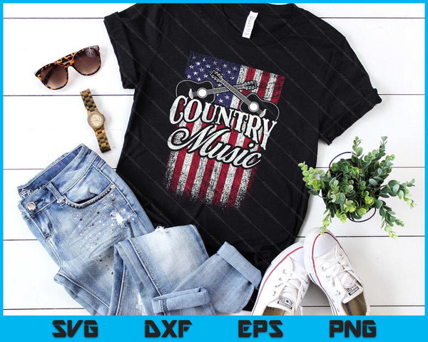 Country Music Guitar & American Flag Western SVG PNG Digital Printable Files