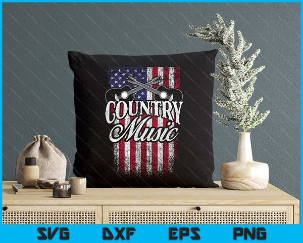 Country Music Guitar & American Flag Western SVG PNG Digital Printable Files