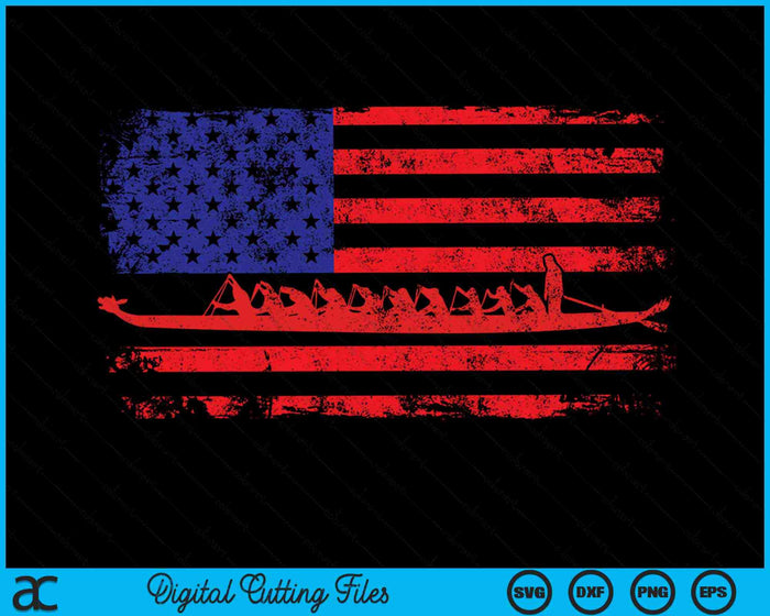 Bemanning roeiboot roeispanen ons Amerikaanse vlag SVG PNG digitale snijbestanden