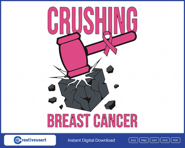 Crushing Breast Cancer Sledgehammer SVG design on a white background