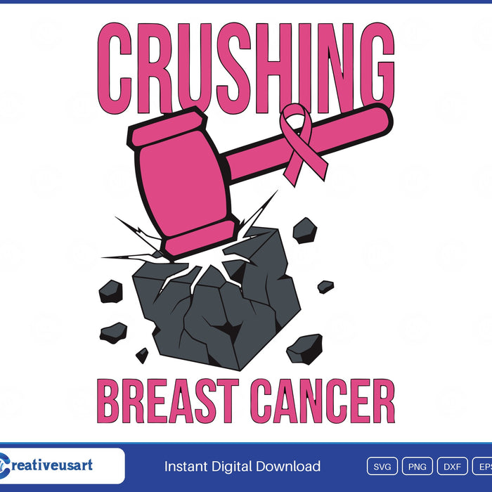 Crushing Breast Cancer Sledgehammer SVG design on a white background