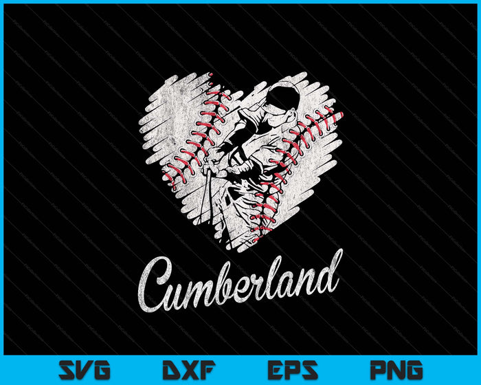 Cumberland Baseball Heart Distressed Vintage Baseball Fans SVG PNG Digital Printable Files