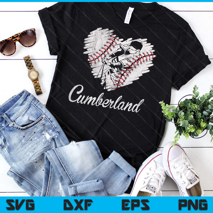Cumberland Baseball Heart Distressed Vintage Baseball Fans SVG PNG Digital Printable Files