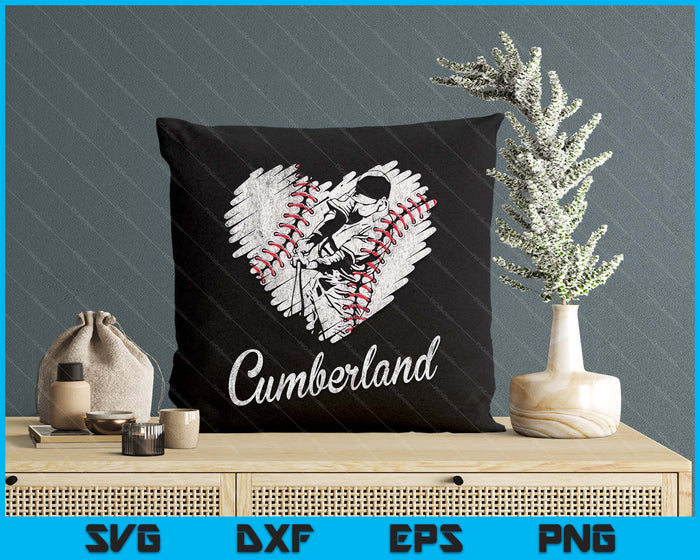 Cumberland Baseball Heart Distressed Vintage Baseball Fans SVG PNG Digital Printable Files