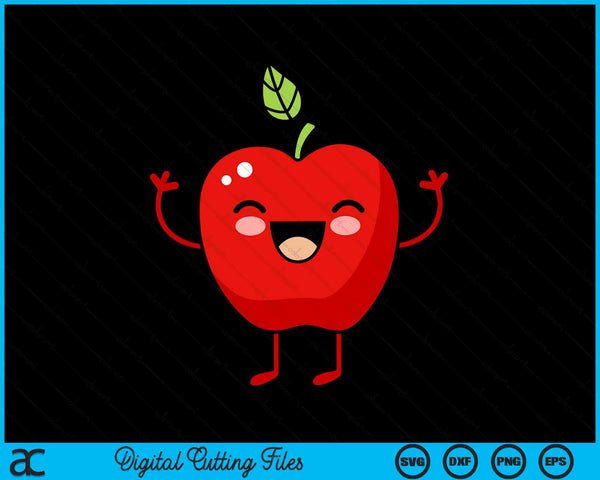 Cute Apple With Smiley Face SVG PNG Digital Cutting Files