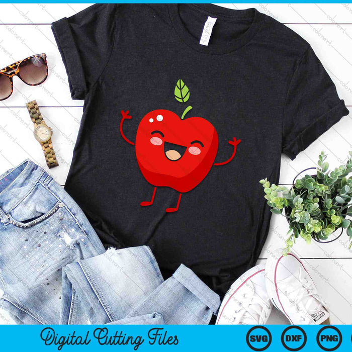 Cute Apple With Smiley Face SVG PNG Digital Cutting Files