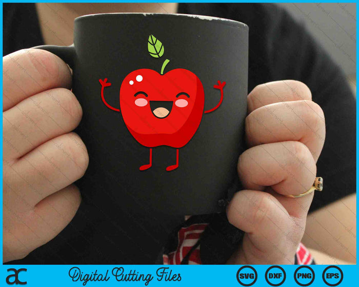 Cute Apple With Smiley Face SVG PNG Digital Cutting Files