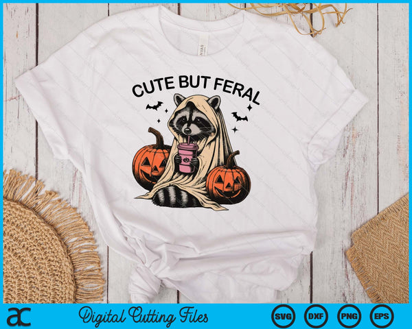 Cute But Feral Halloween Raccoon Loves Coffee SVG PNG Digital Printable Files