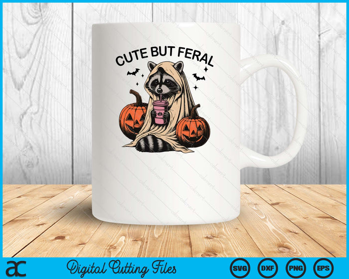 Cute But Feral Halloween Raccoon Loves Coffee SVG PNG Digital Printable Files