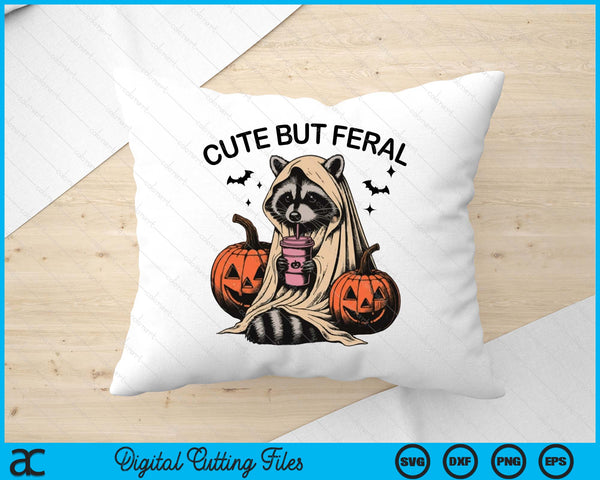Cute But Feral Halloween Raccoon Loves Coffee SVG PNG Digital Printable Files