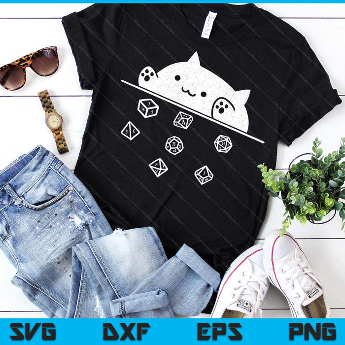 Cute Cat Gamer RPG Game Rainbow Dice Nerdy SVG PNG Digital Printable Files
