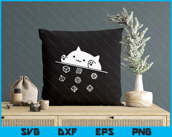 Cute Cat Gamer RPG Game Rainbow Dice Nerdy SVG PNG Digital Printable Files