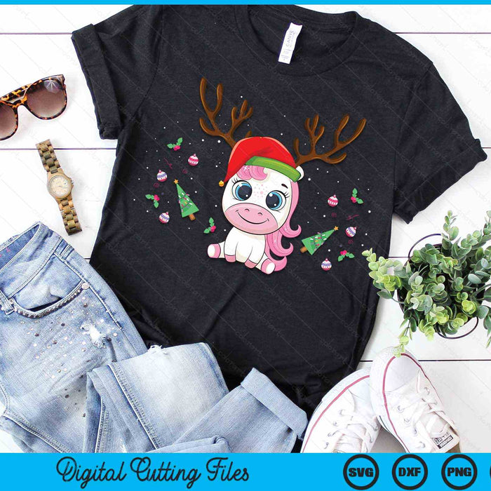 Cute Christmas Girls Xmas Unicorn Deer Christmas SVG PNG Digital Cutting Files