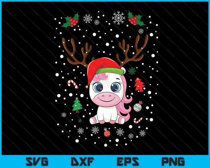 Cute Christmas Unicorn Deer Christmas SVG PNG Digital Cutting Files